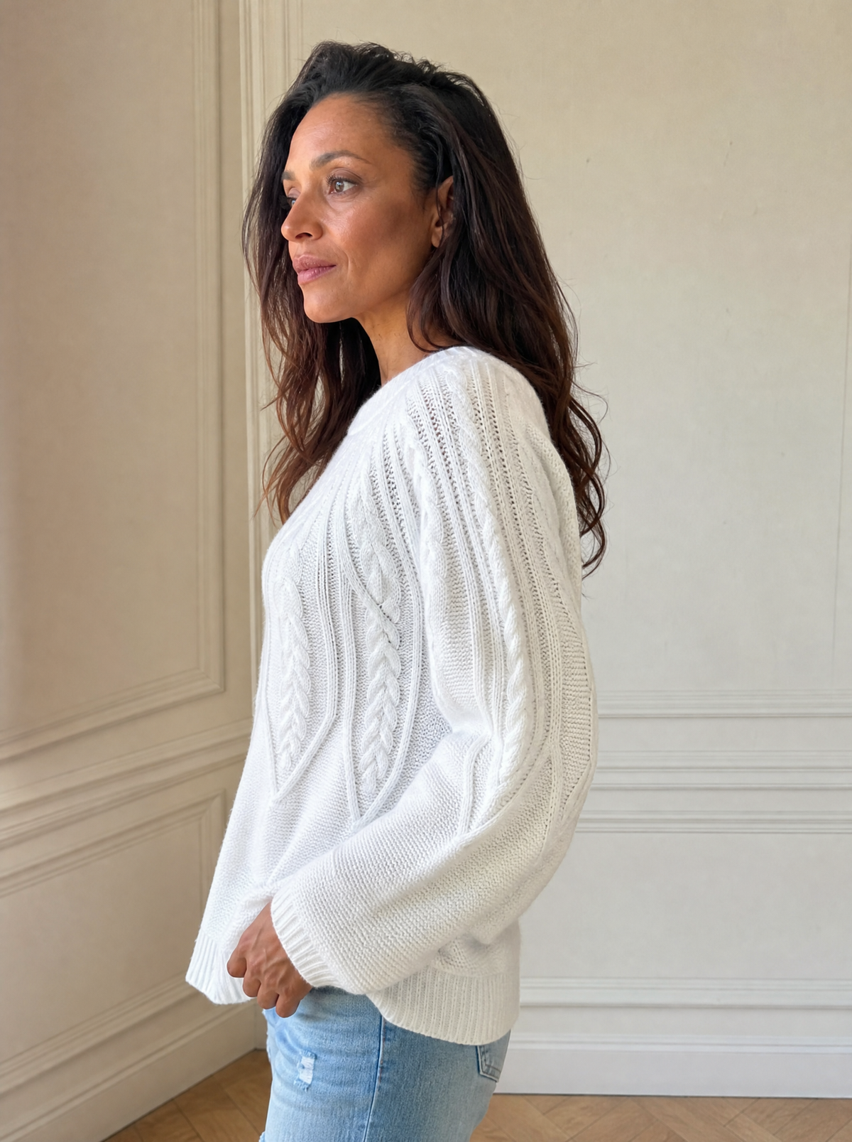 Cable-Knit Round Neck Sweater - side