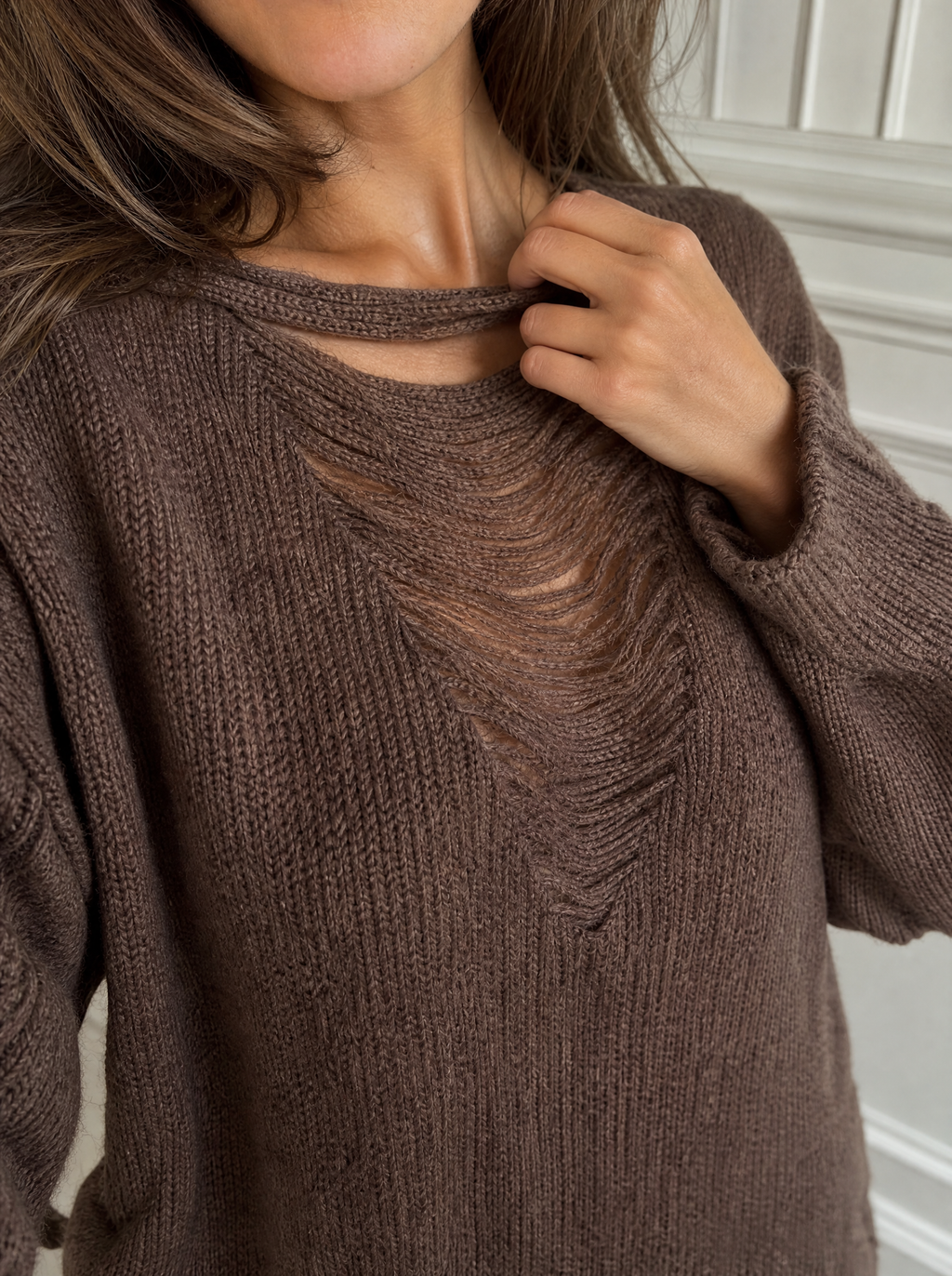 Distressed Dropped Shoulder Sweater Dress - detail