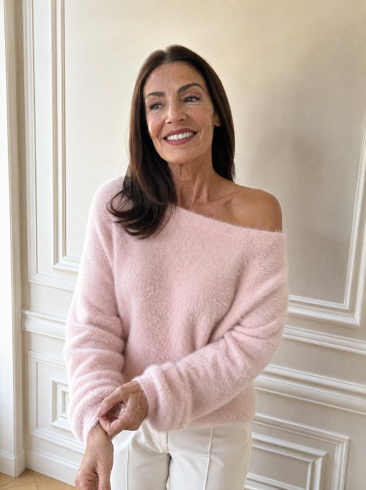 Fuzzy Boat Neck Sweater - front