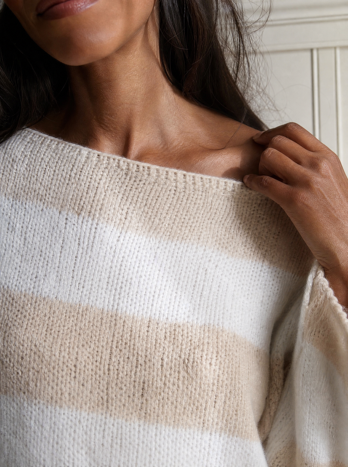 Striped Knit Boat Neck Sweater - detail
