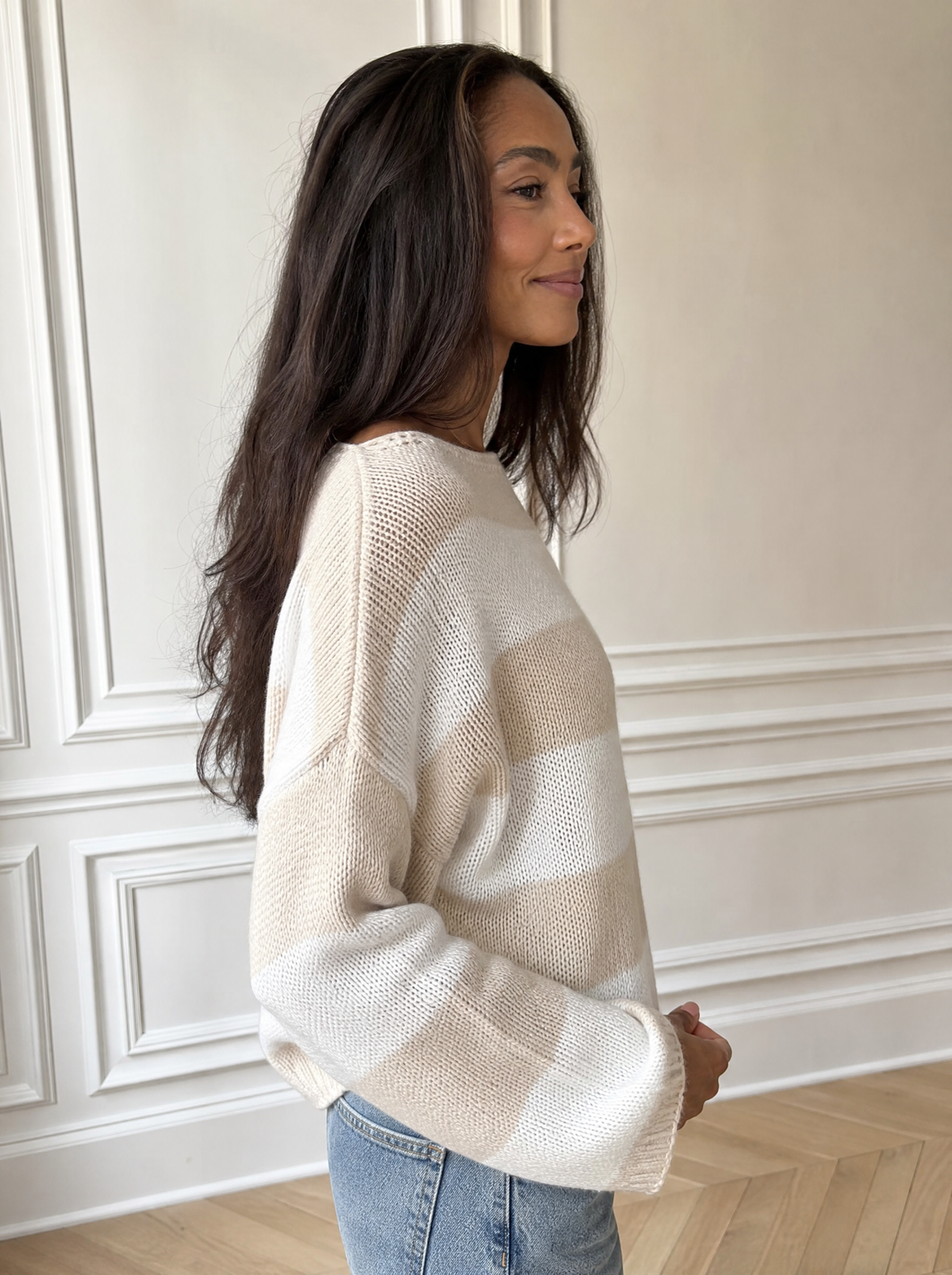 Striped Knit Boat Neck Sweater - side