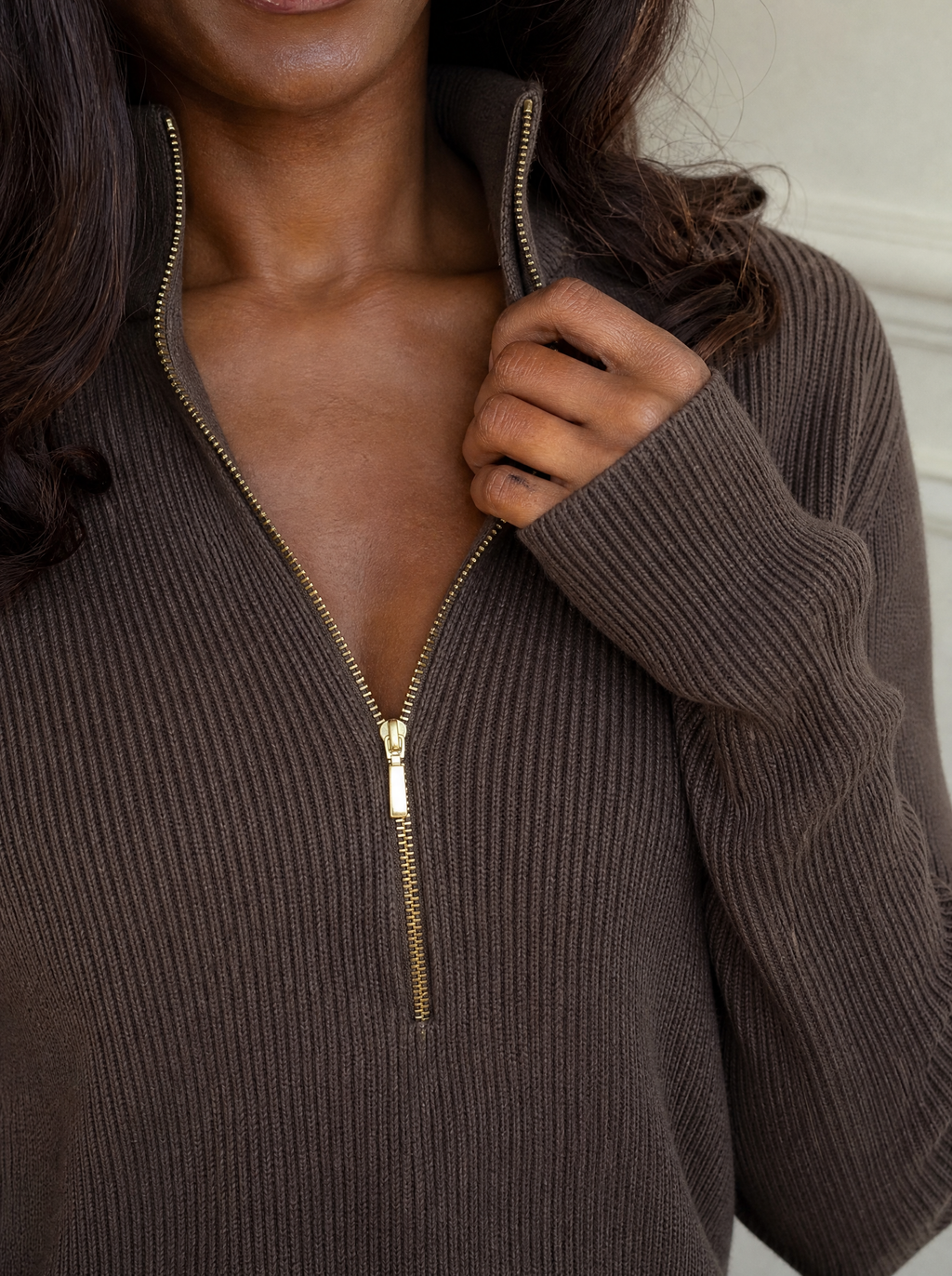 Ribbed Knit Quarter-Zip Sweater - detail