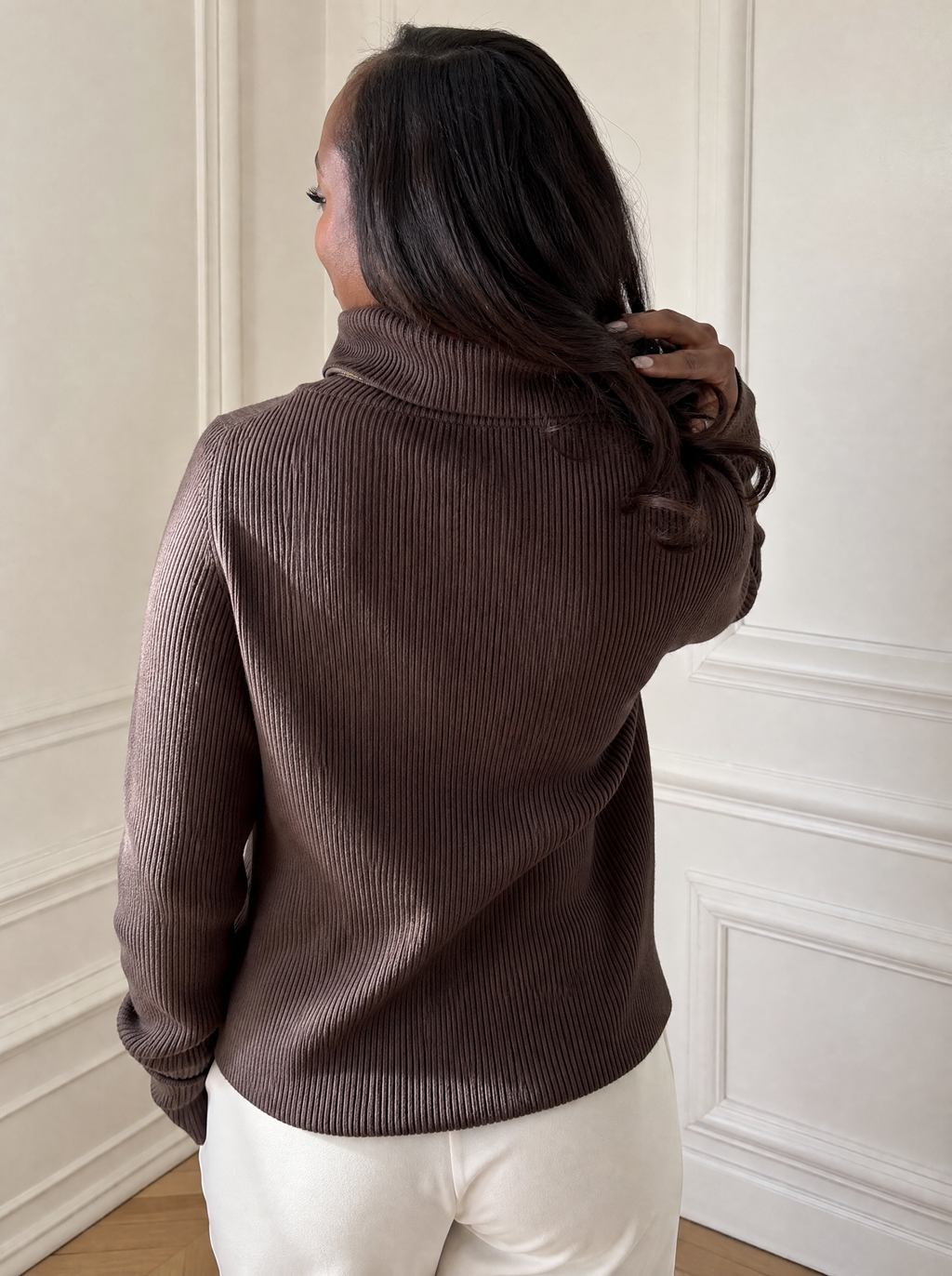 Ribbed Knit Quarter-Zip Sweater - back