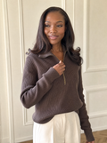 Ribbed Knit Quarter-Zip Sweater - front