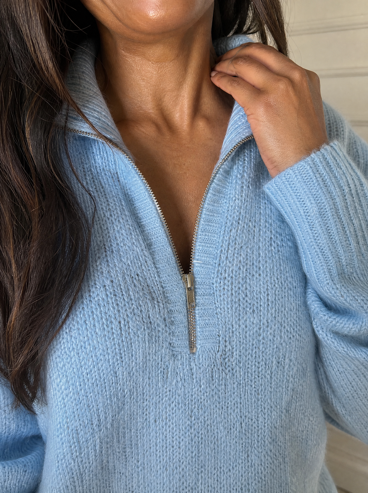 Half Zip Dropped Shoulder Sweater - detail
