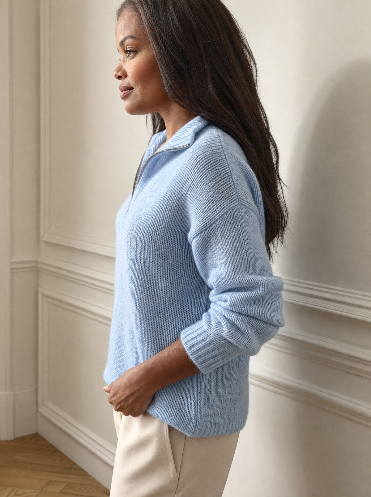 Half Zip Dropped Shoulder Sweater - side