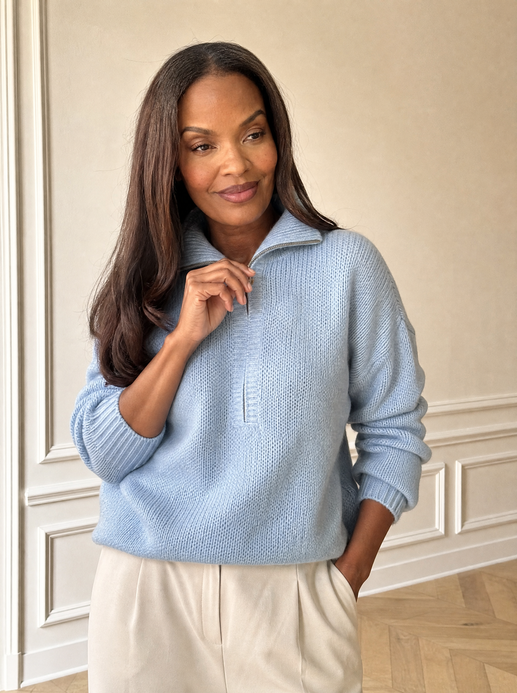 Half Zip Dropped Shoulder Sweater - front