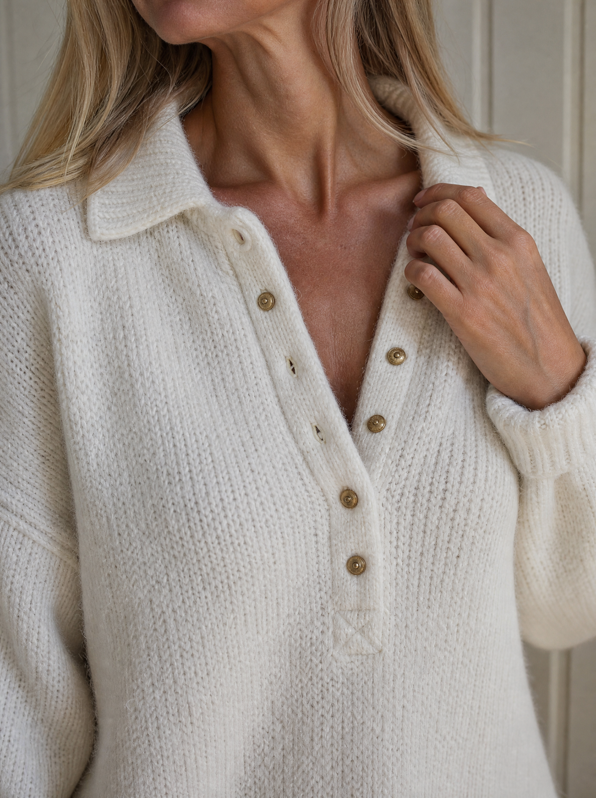 Full Size Button Detail Dropped Shoulder Sweater Plus Size - detail