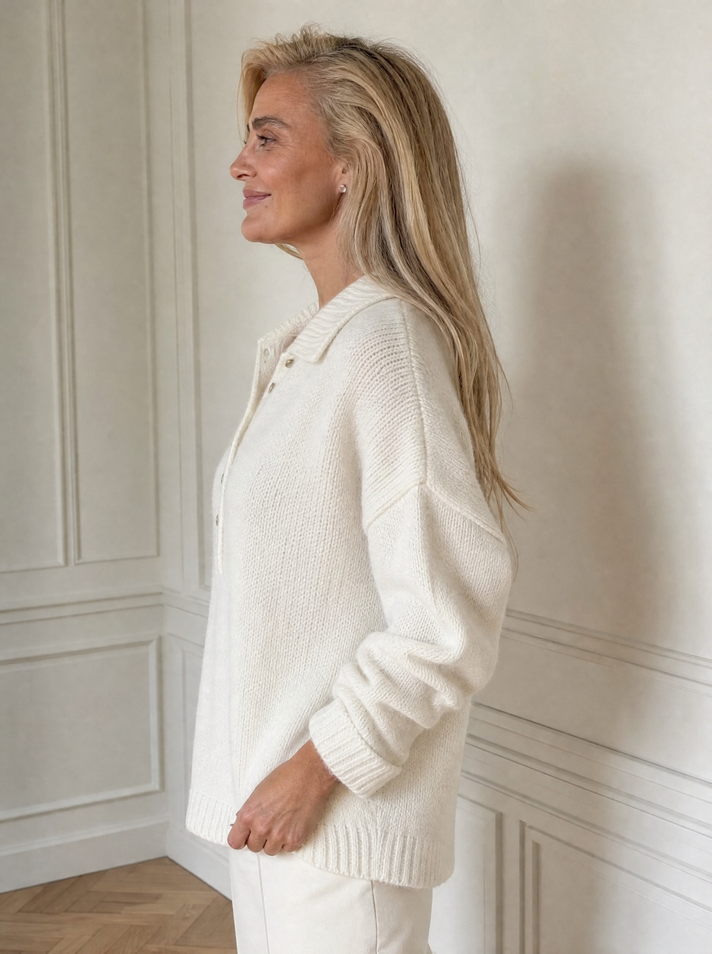 Full Size Button Detail Dropped Shoulder Sweater Plus Size - side
