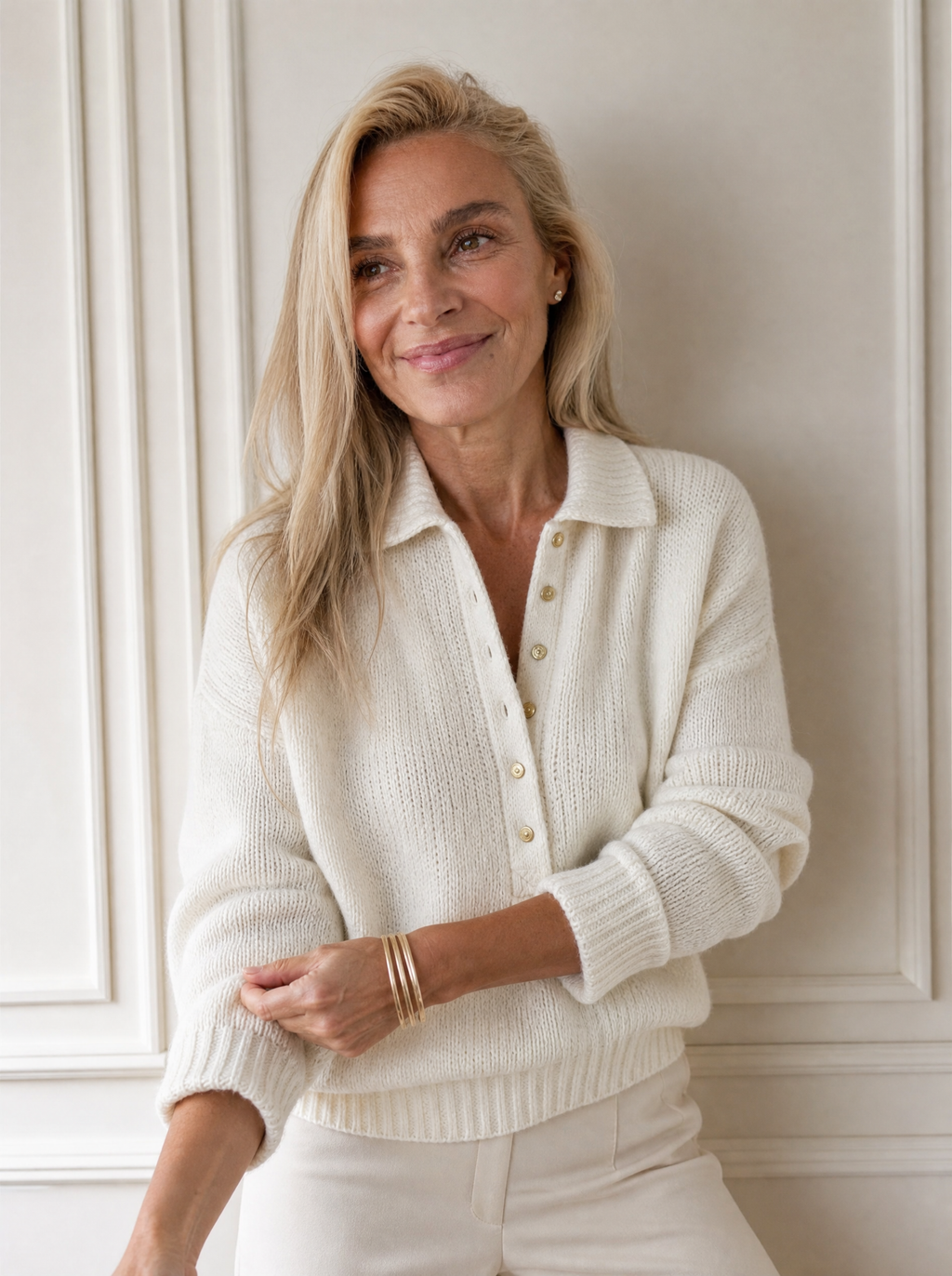 Full Size Button Detail Dropped Shoulder Sweater Plus Size - front