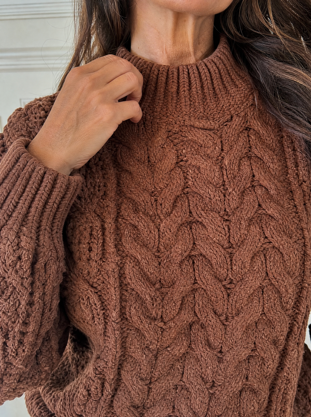 Mock Neck Cable Knit Sweater - detail