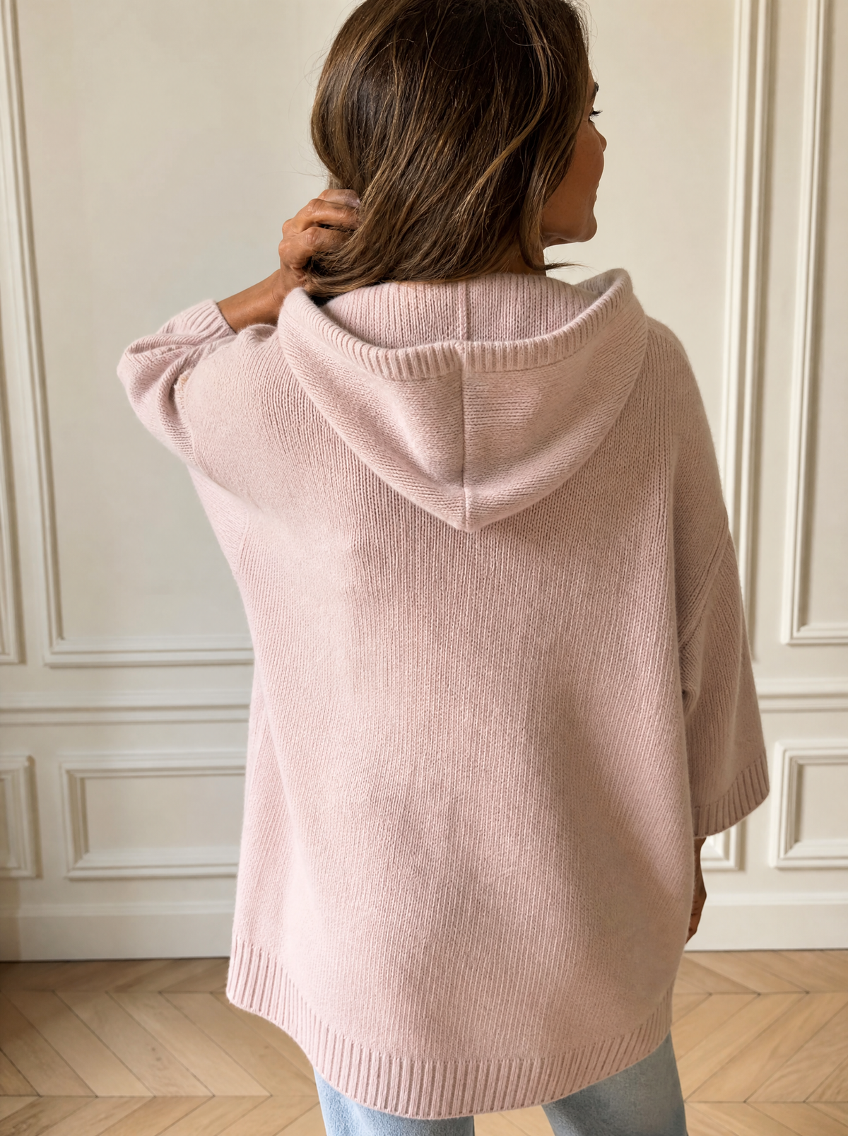Hooded Button-Down Knit Cardigan with Pockets - back