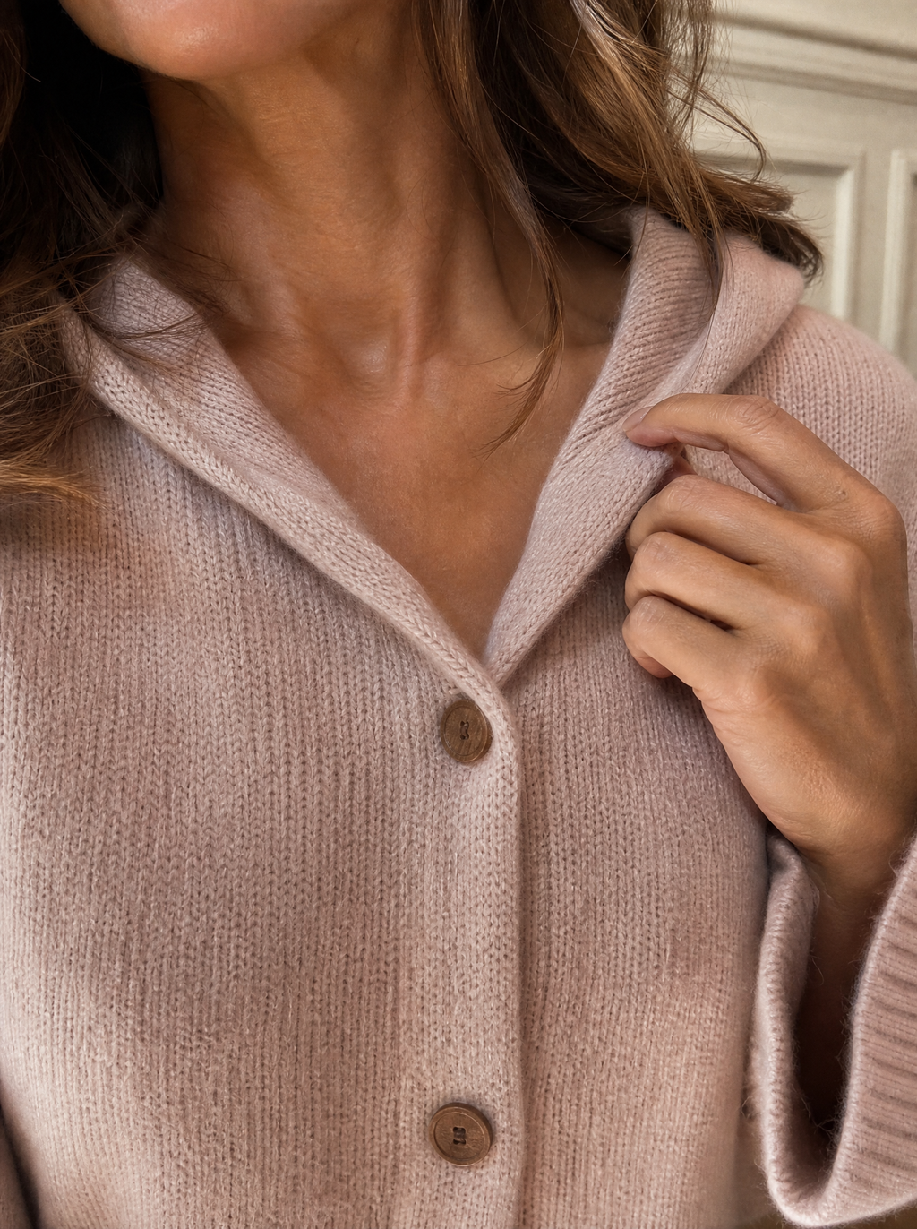 Hooded Button-Down Knit Cardigan with Pockets - detail