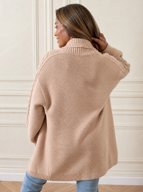 Cable-Knit Open-Front Longline Cardigan - back