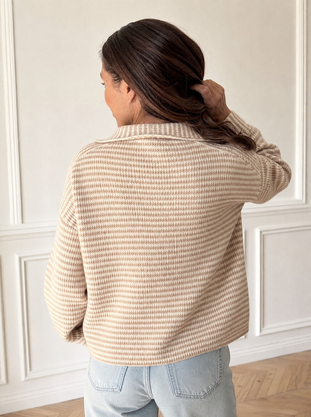 Striped Zip-Up Knit Cardigan - back