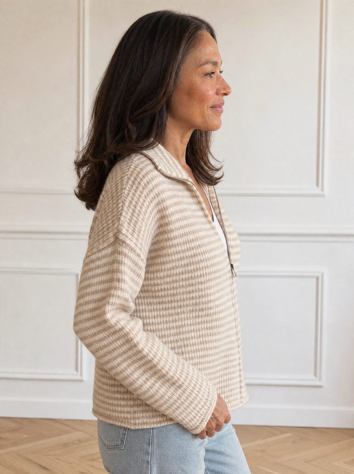 Striped Zip-Up Knit Cardigan - side