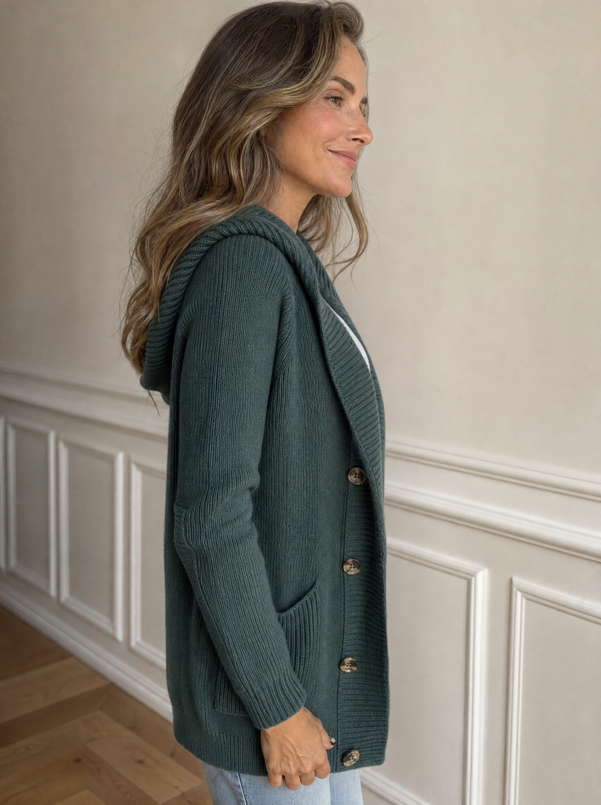 Full Size Button-Down Hooded Cardigan Plus Size - side