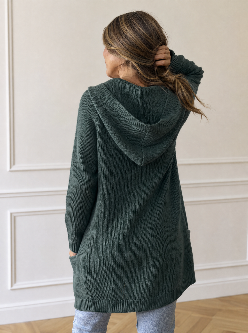 Full Size Button-Down Hooded Cardigan Plus Size - back