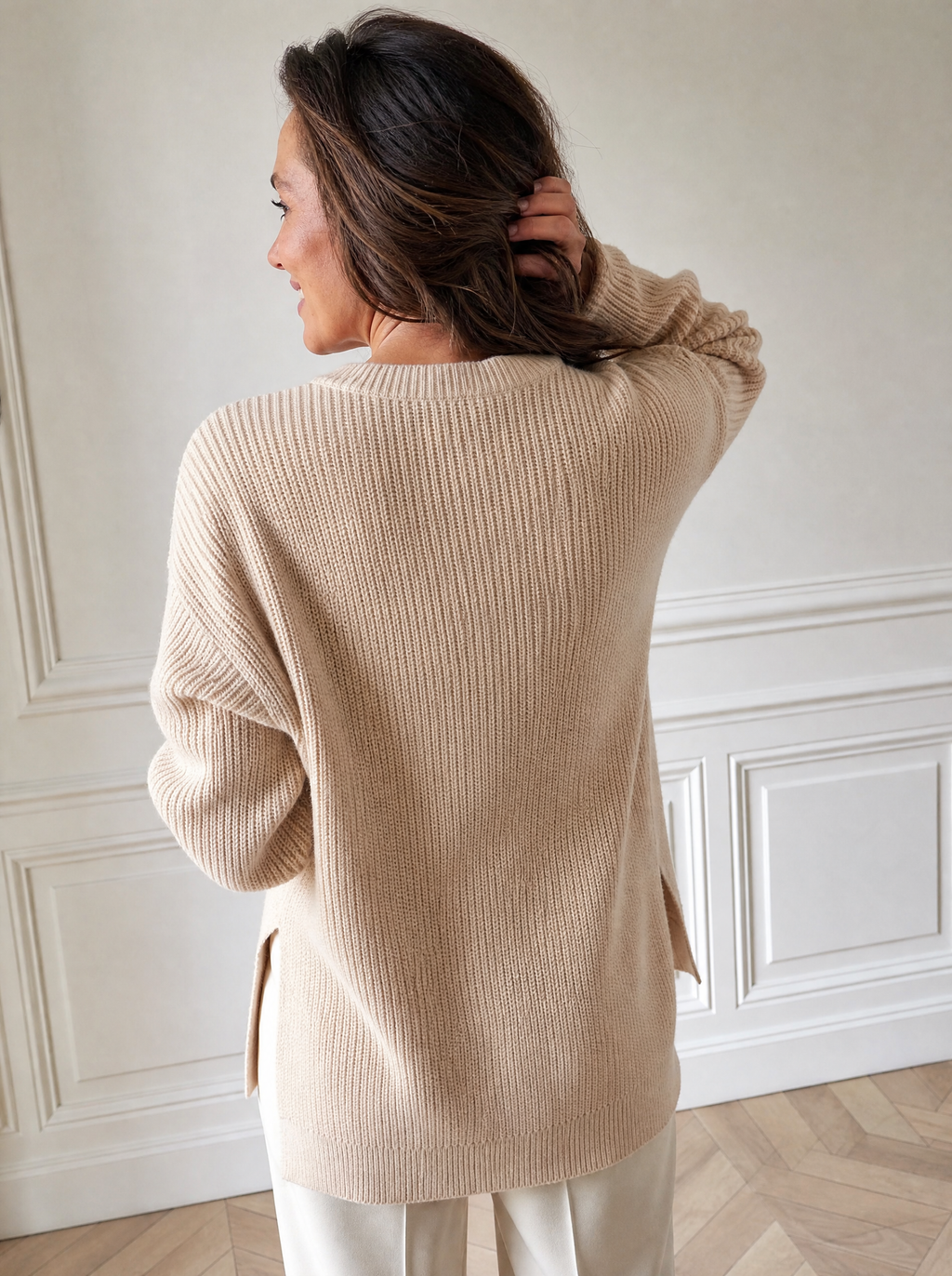 Side-Slit Dropped Shoulder Sweater - back