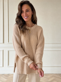 Side-Slit Dropped Shoulder Sweater - front
