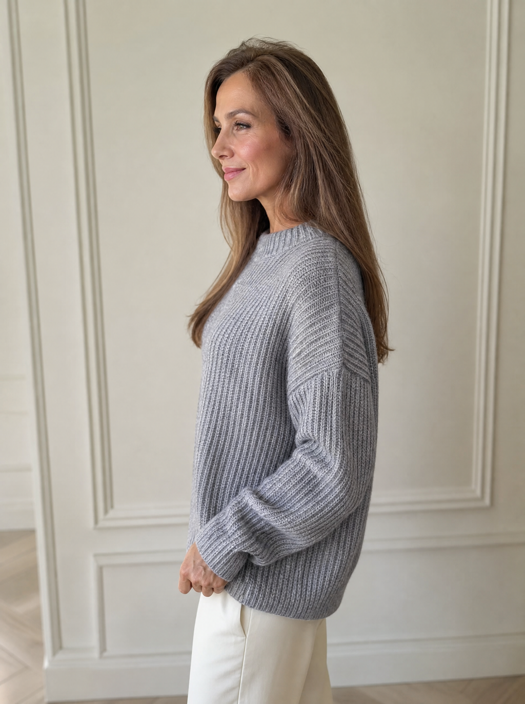 Ribbed Knit Crew Neck Sweater - side