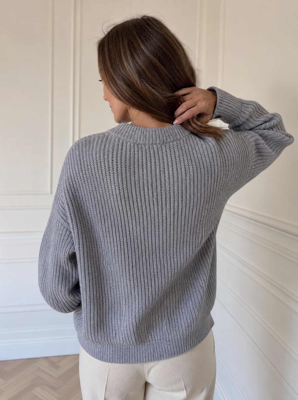 Ribbed Knit Crew Neck Sweater - back