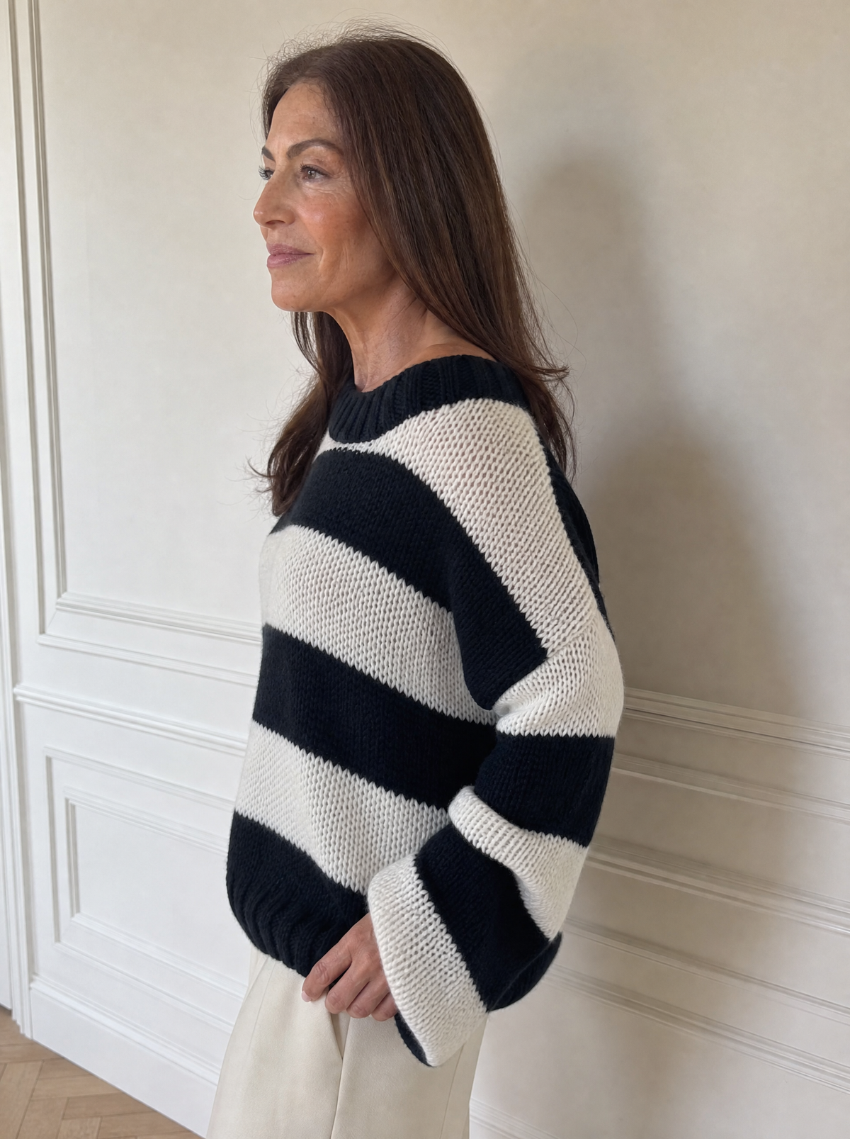 Striped Dropped Shoulder Sweater - side
