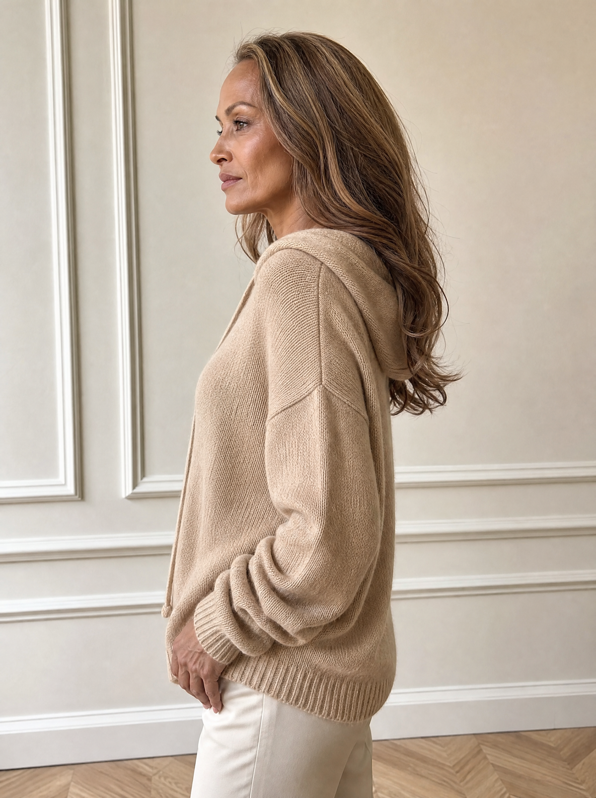 Full Size Drawstring Ribbed Hem Hooded Sweater Plus Size - side