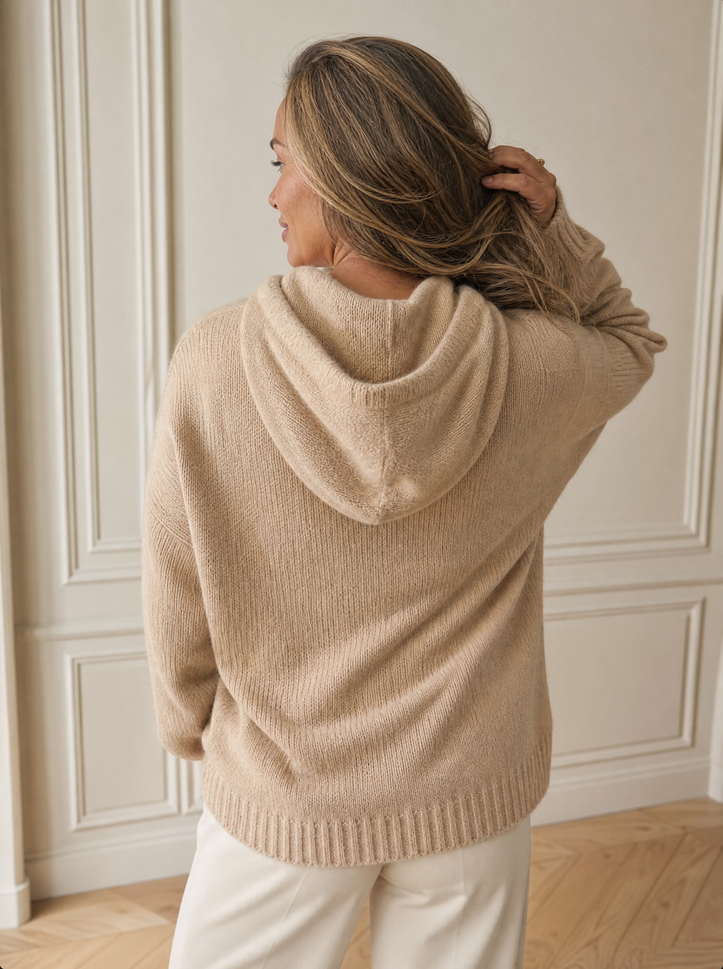 Full Size Drawstring Ribbed Hem Hooded Sweater Plus Size - back