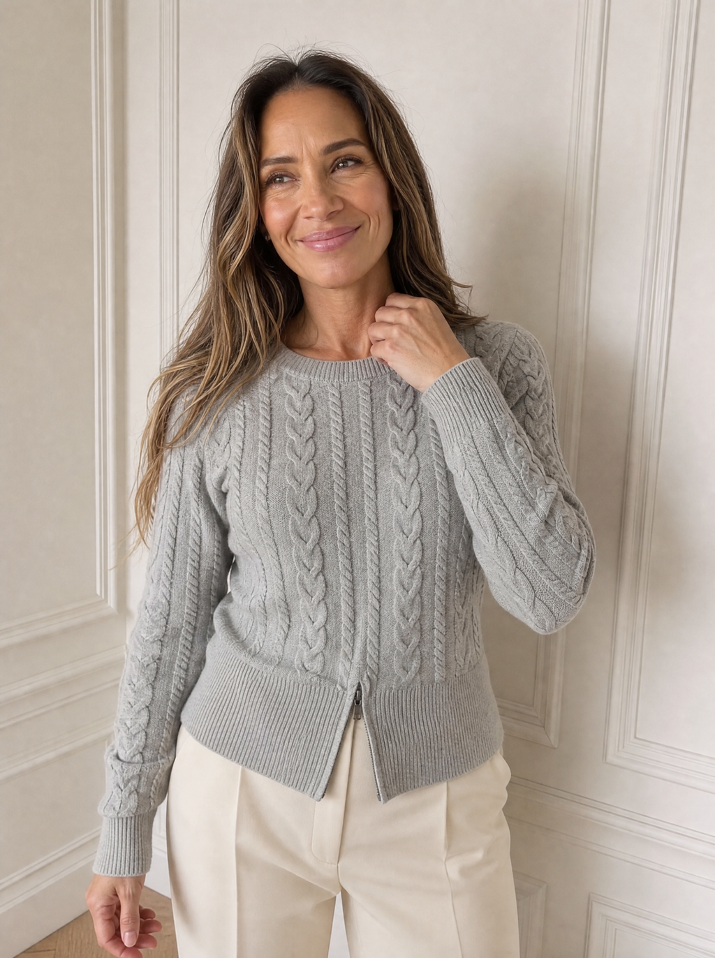 Cable Knit Zipper Detail Sweater - front