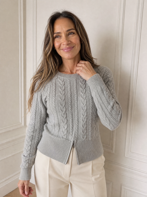 Cable Knit Zipper Detail Sweater - front
