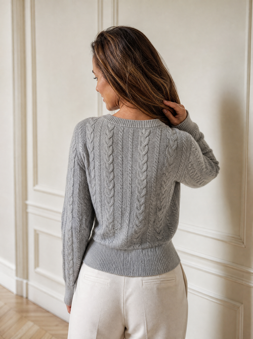 Cable Knit Zipper Detail Sweater - back
