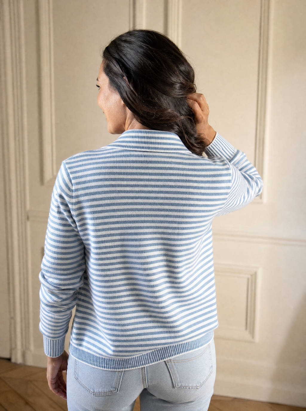 Striped Collared Button-Down Knit Cardigan - back