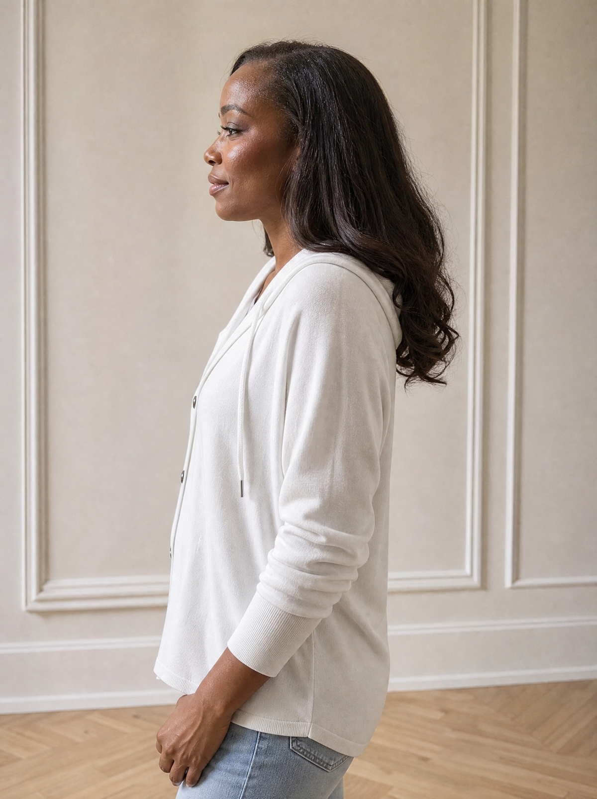 Drawstring Button Down Hooded Cardigan - side