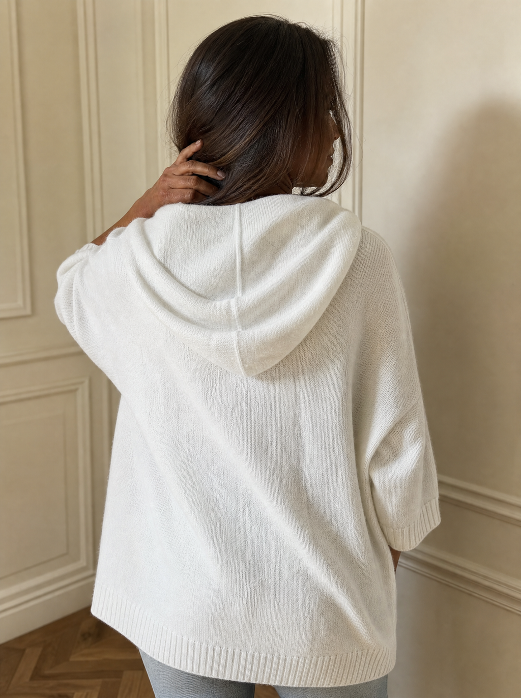 Full Size Casual Hooded Button-Down Knit Cardigan with Pockets Plus Size - back