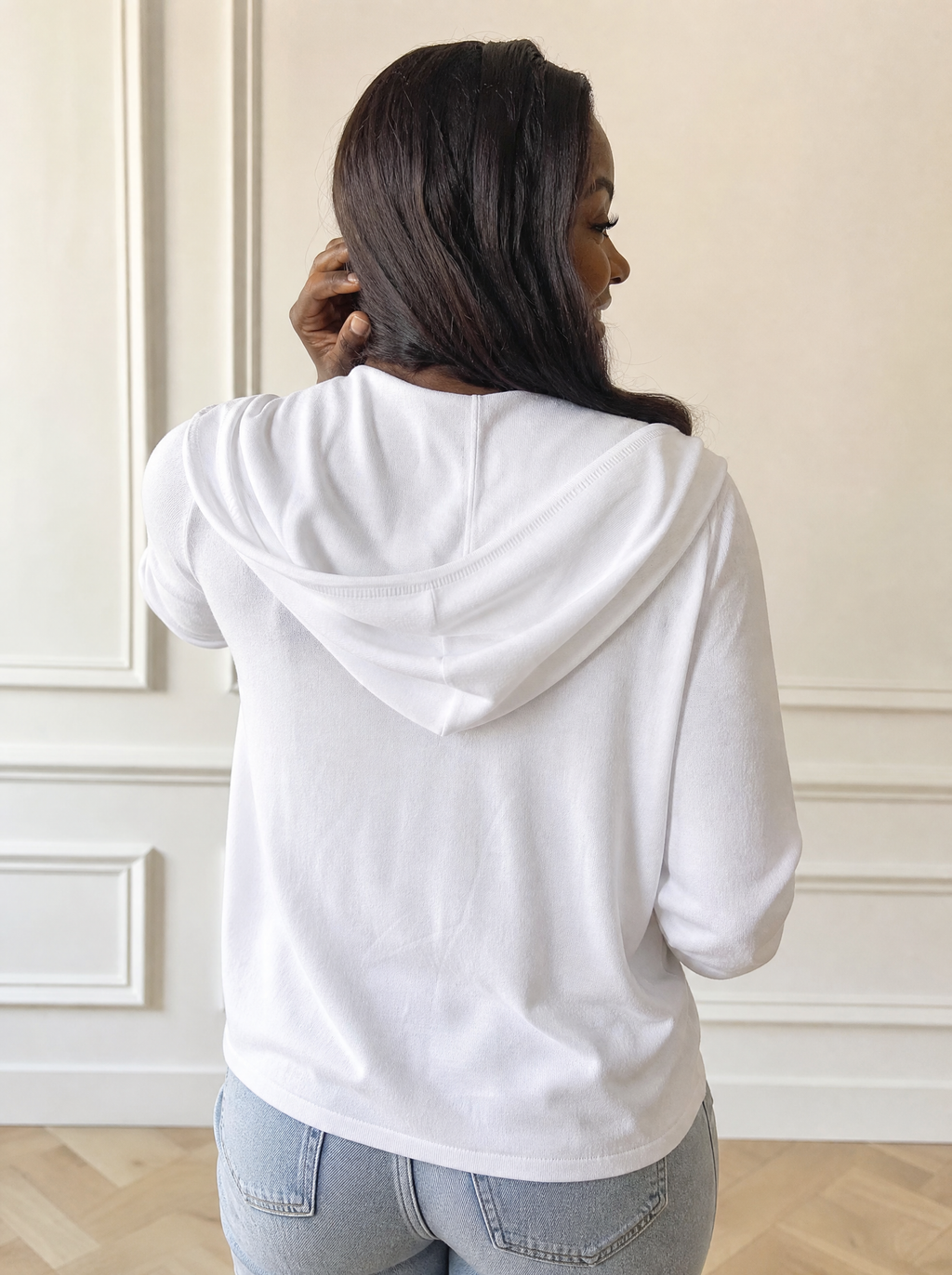 Drawstring Button Down Hooded Cardigan - back