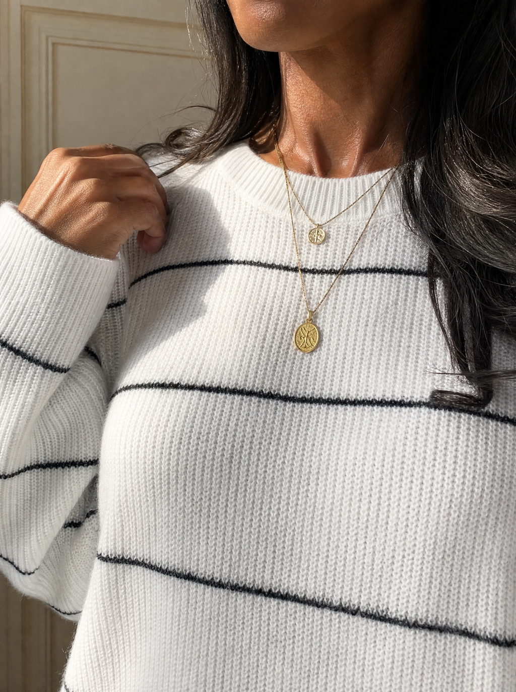 Striped Crew Neck Dropped Shoulder Sweater - detail