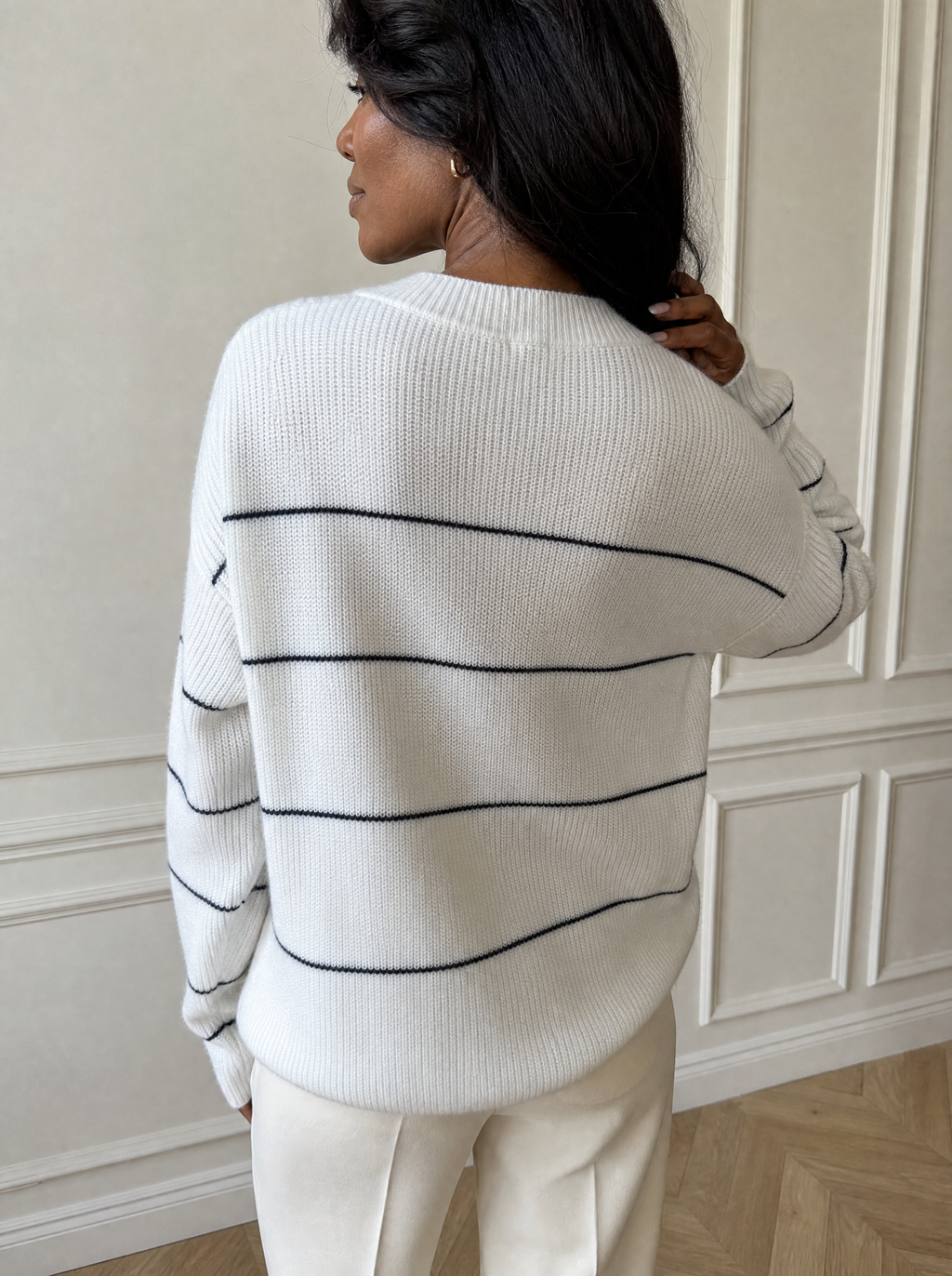 Striped Crew Neck Dropped Shoulder Sweater - back