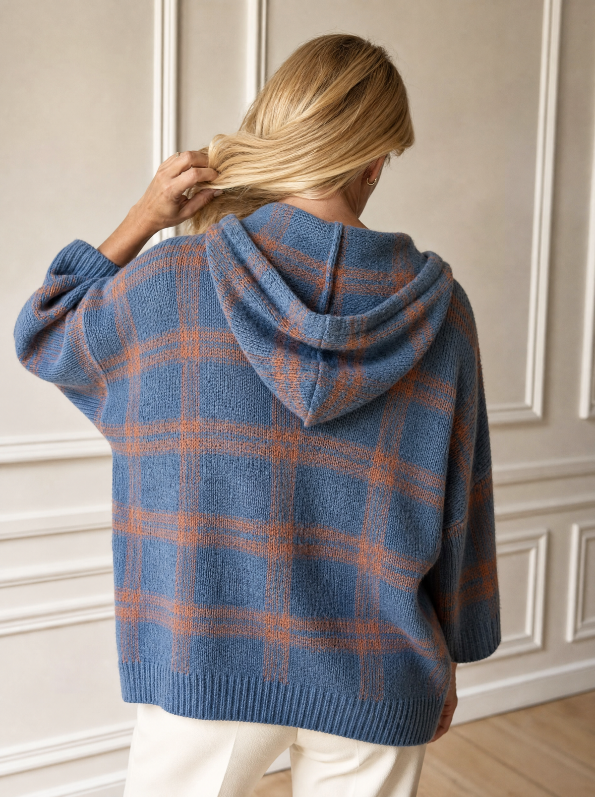 Plaid Hooded Knit Sweater - back