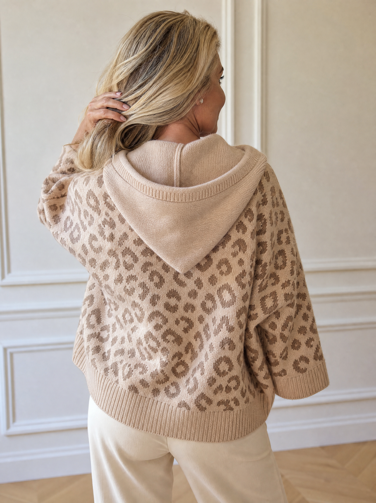Leopard Print Hooded Knit Sweater - back