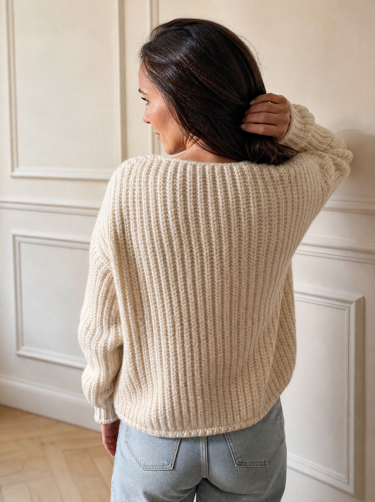 Ribbed Knit Cardigan with Gold-Tone Buttons - back