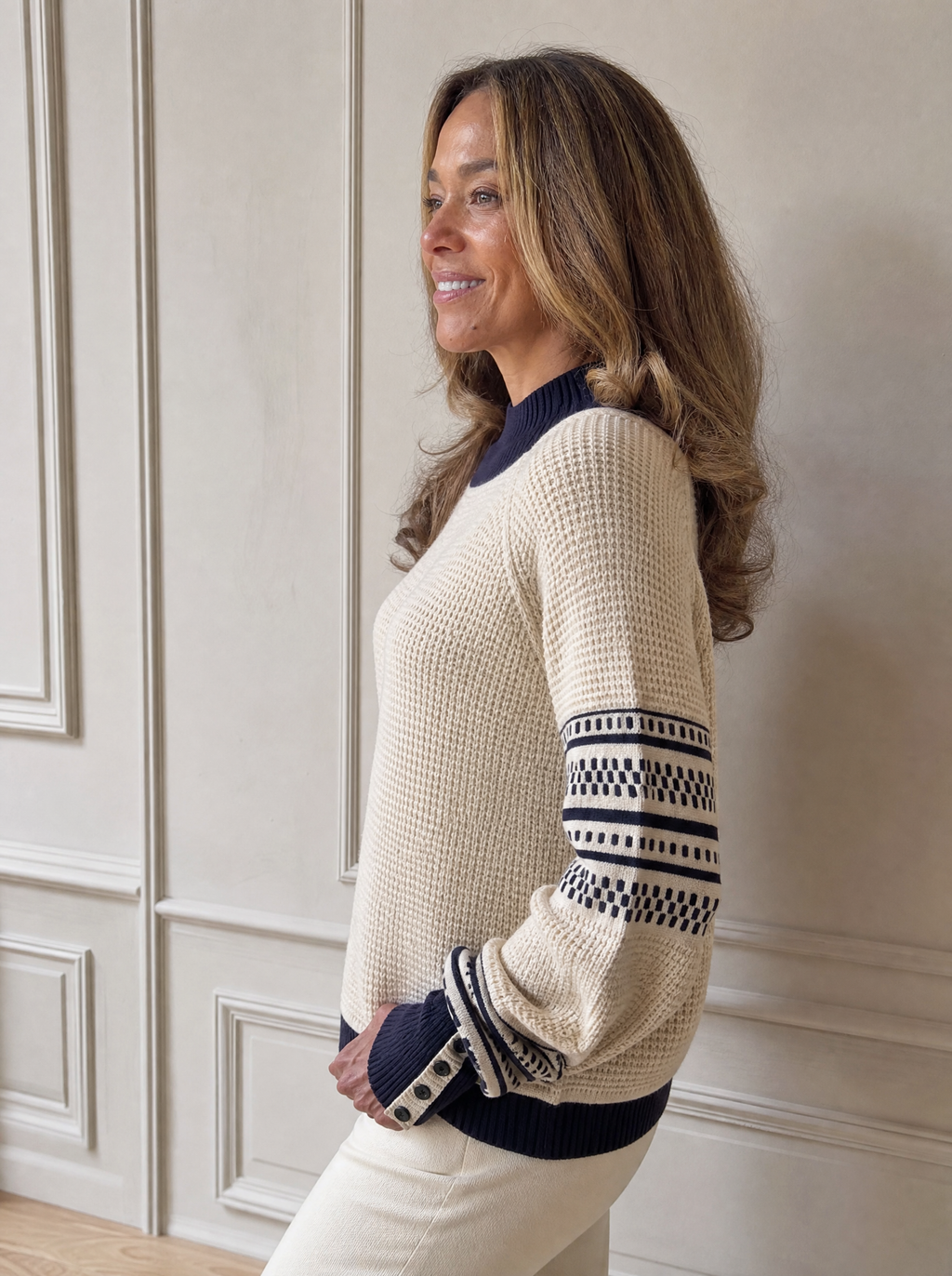 Waffle Knit Mock Neck Sweater - side