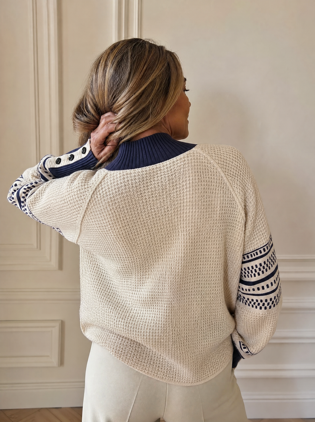 Waffle Knit Mock Neck Sweater - back