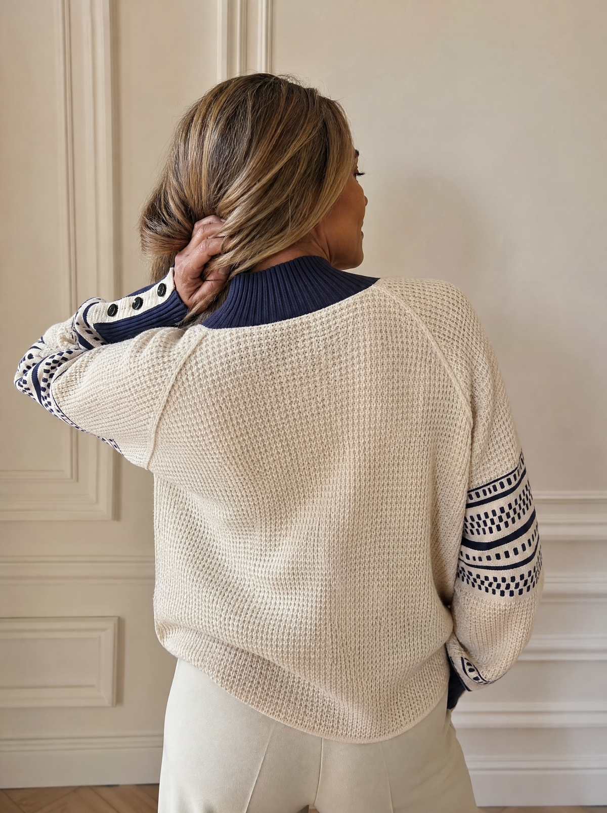 Waffle Knit Mock Neck Sweater - back