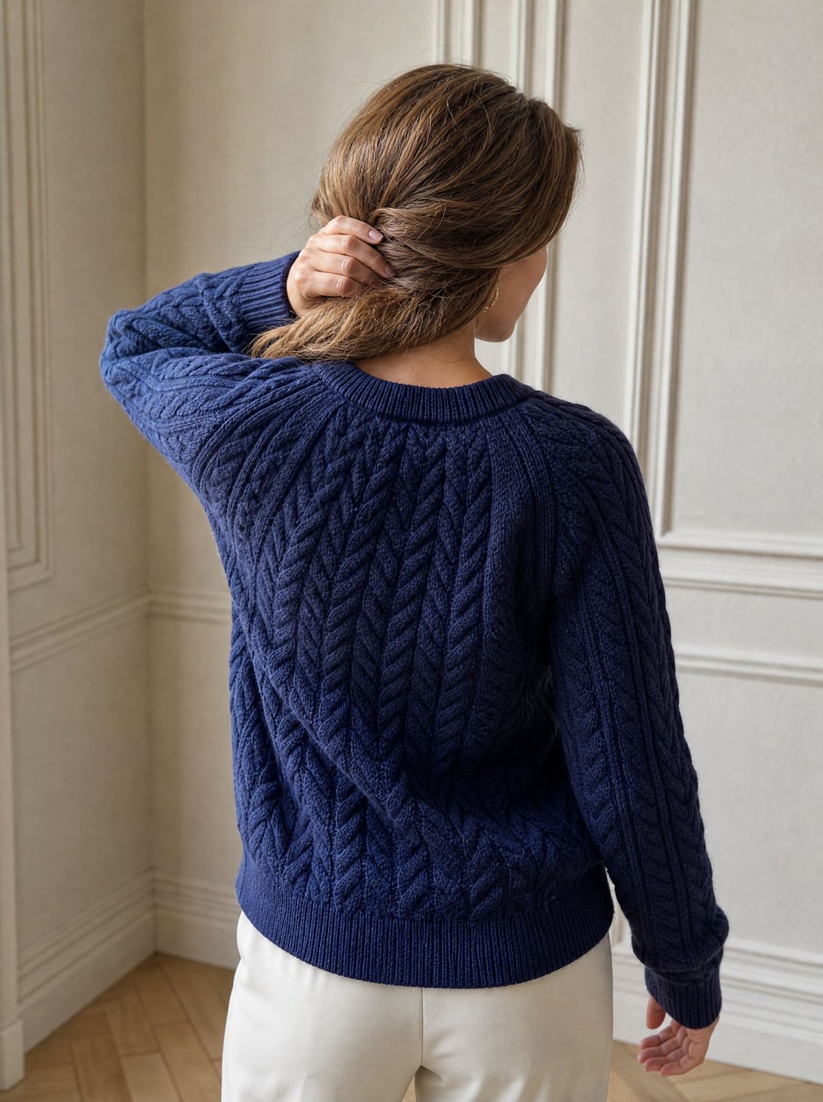 Cable-Knit Raglan Sleeve Sweater - back