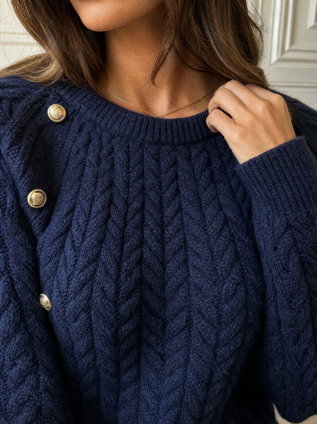 Cable-Knit Raglan Sleeve Sweater - detail
