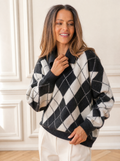 Argyle Pattern Collared Pullover Sweater - front