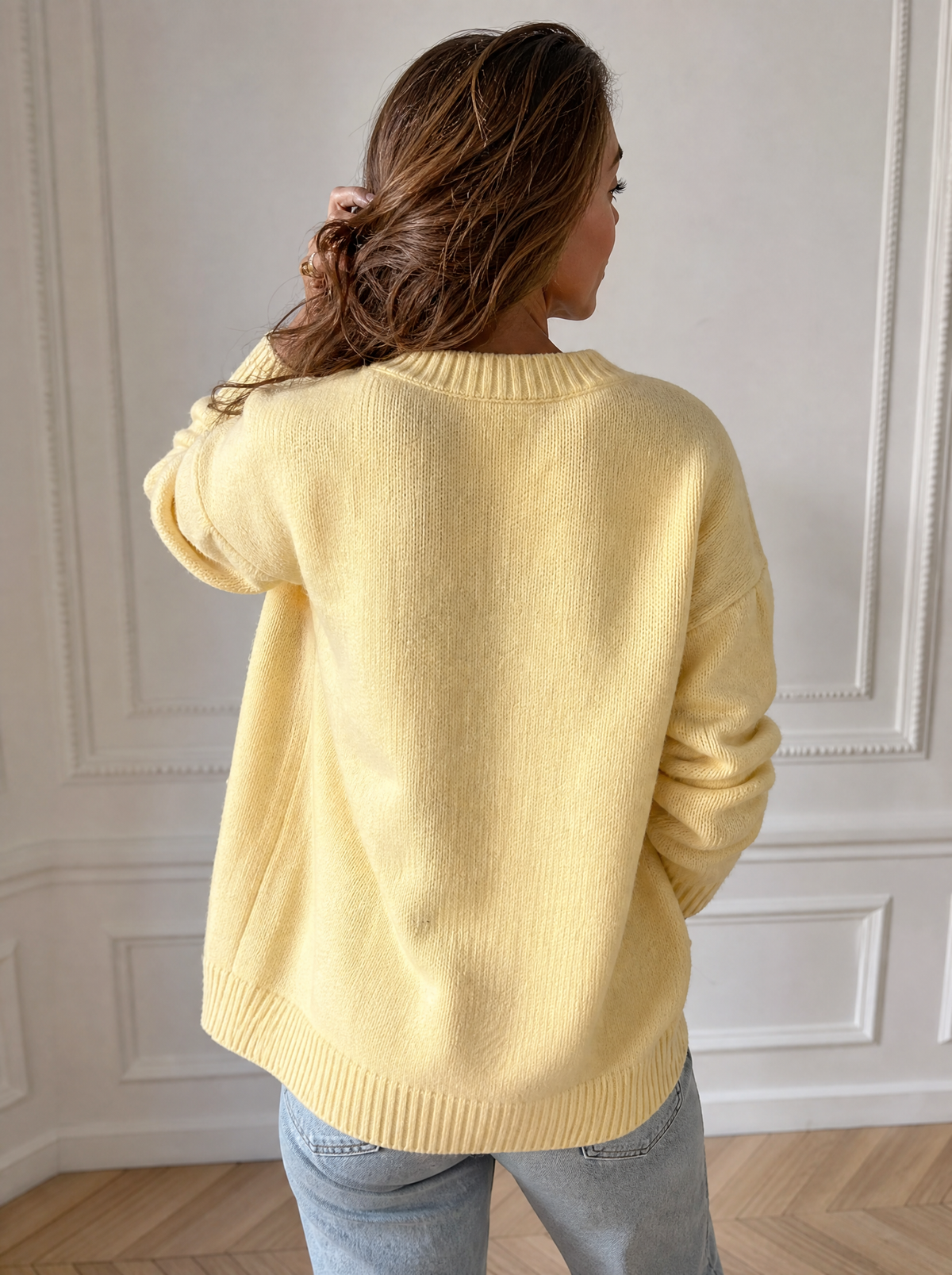 Casual V-Neck Button-Down Knit Cardigan with Pockets - back