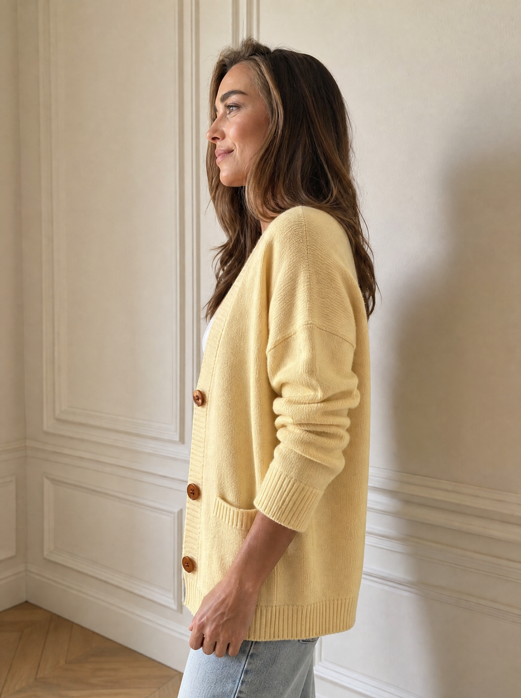 Casual V-Neck Button-Down Knit Cardigan with Pockets - side