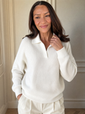 Ribbed Knit Polo Collar Sweater - front